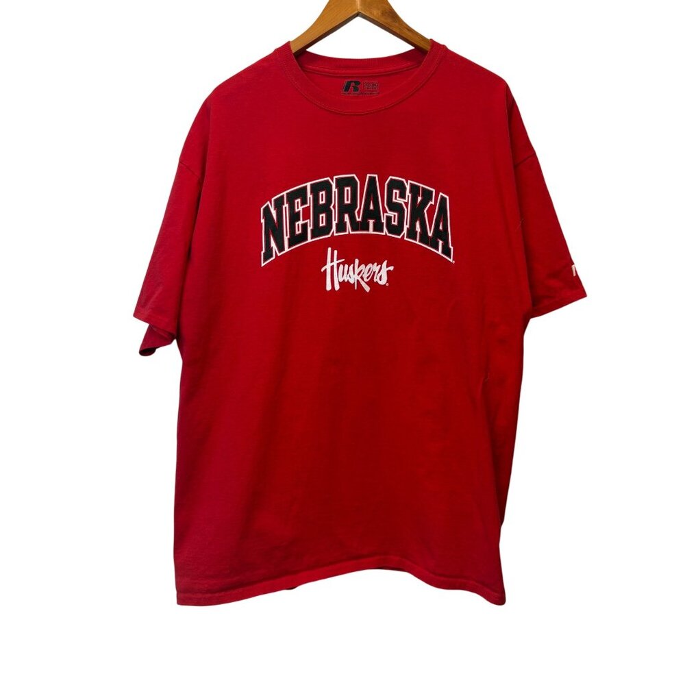 Vintage Nebraska Huskers Red T-Shirt‎ Russell Athletic 2XL  Cotton Nicaragua